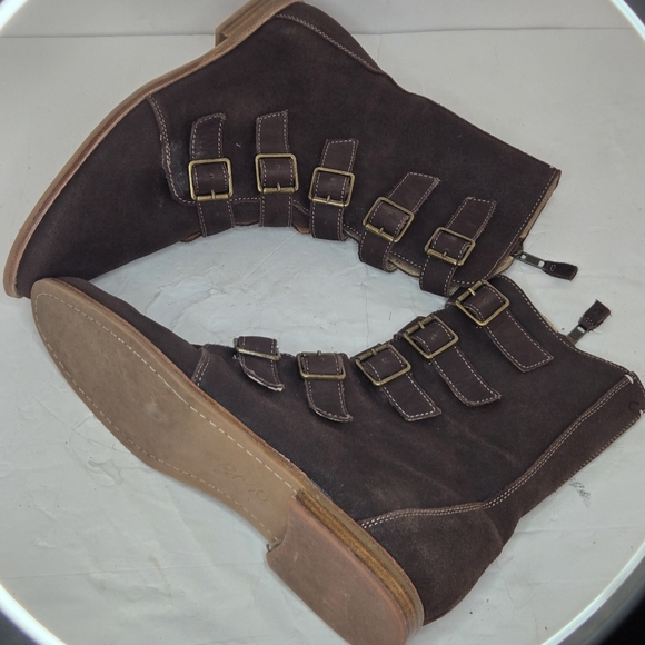 OLUKAI Elima Brown Pull Up Leather Buckle Strap High Ankle Boots Womens Size 11 - Picture 2 of 12